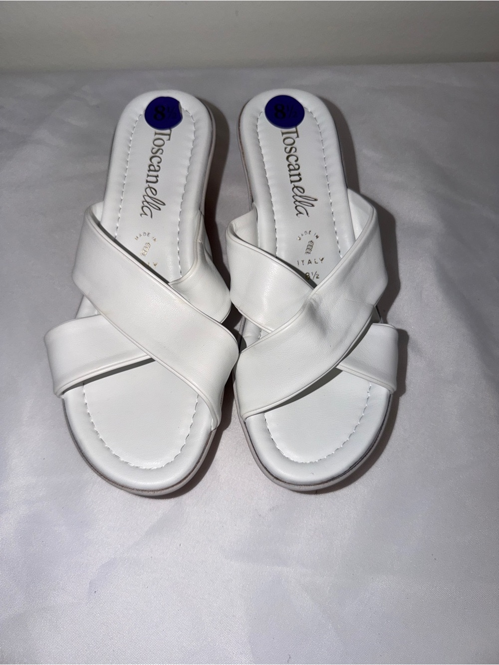 Toscanella White Crisscross Slide Sandals